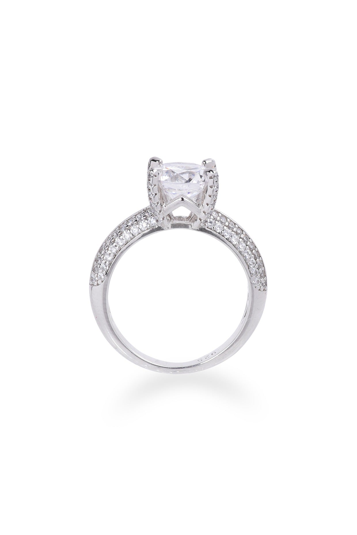 White Finish Cubic Zirconia Ring In Sterling Silver