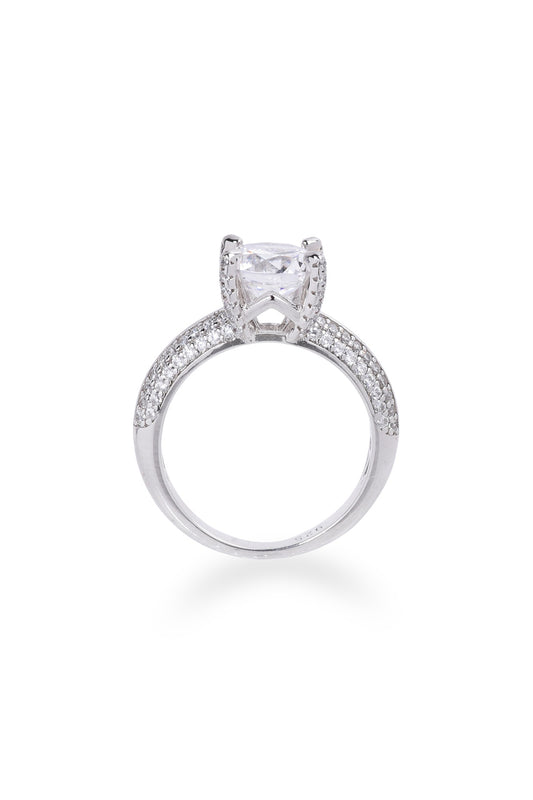 White Finish Cubic Zirconia Ring In Sterling Silver