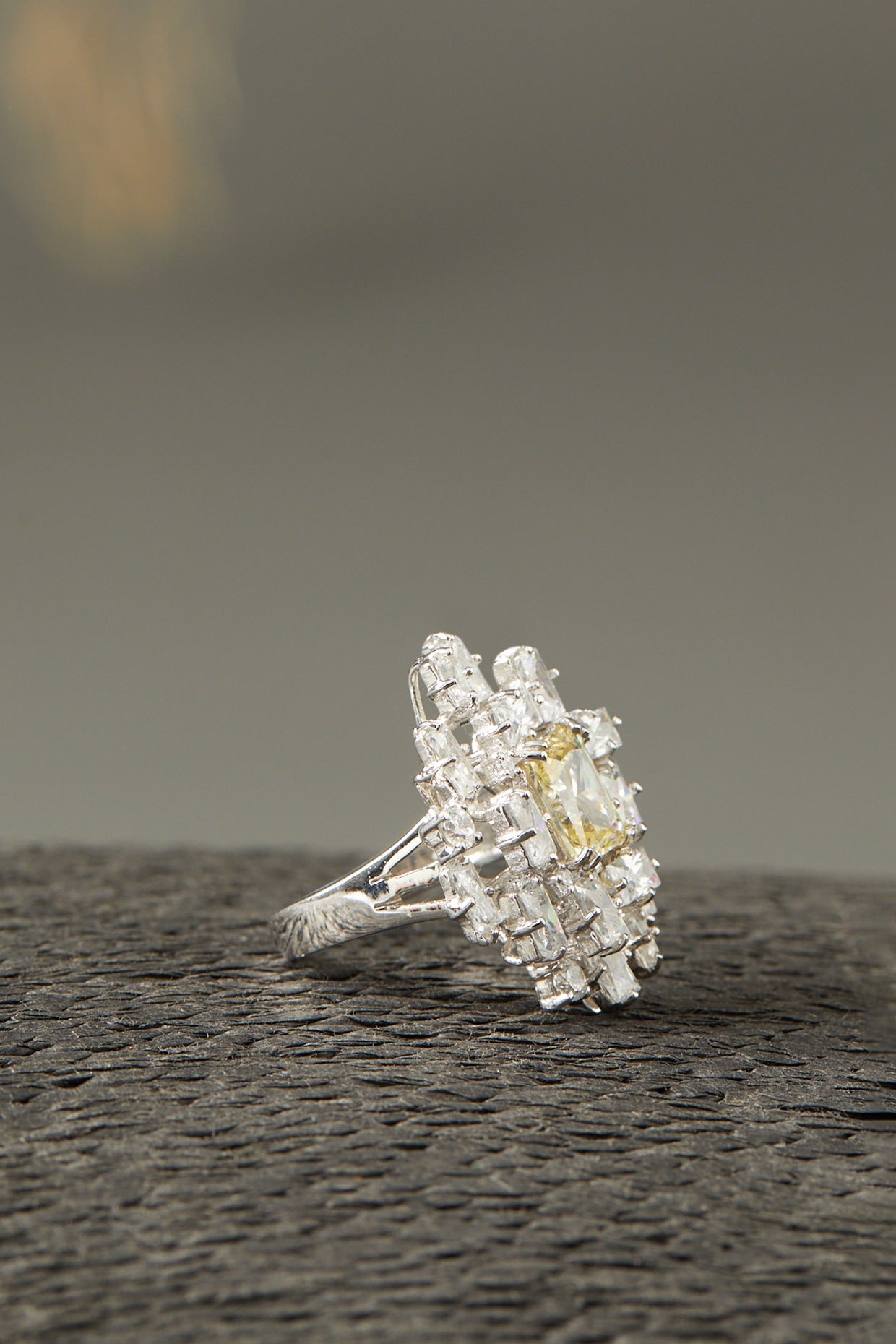 White Finish Zircons Ring In Sterling Silver