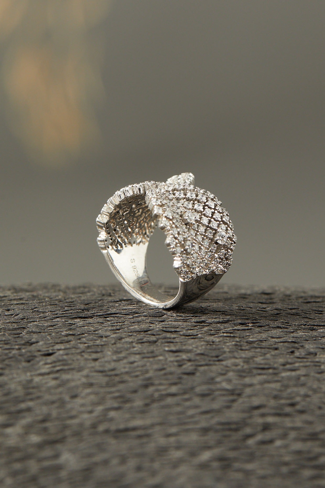 White Finish Zircons Ring In Sterling Silver