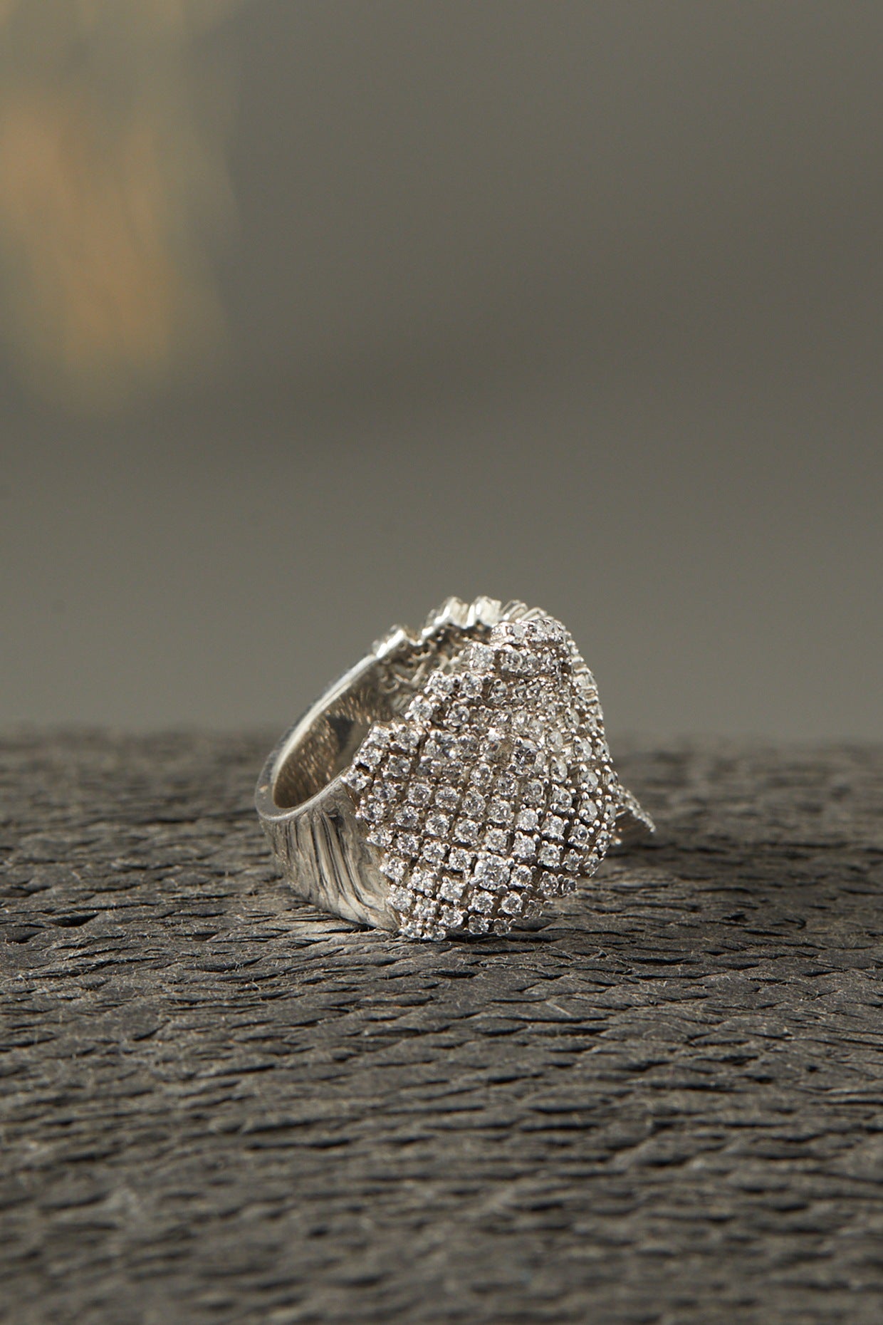 White Finish Zircons Ring In Sterling Silver