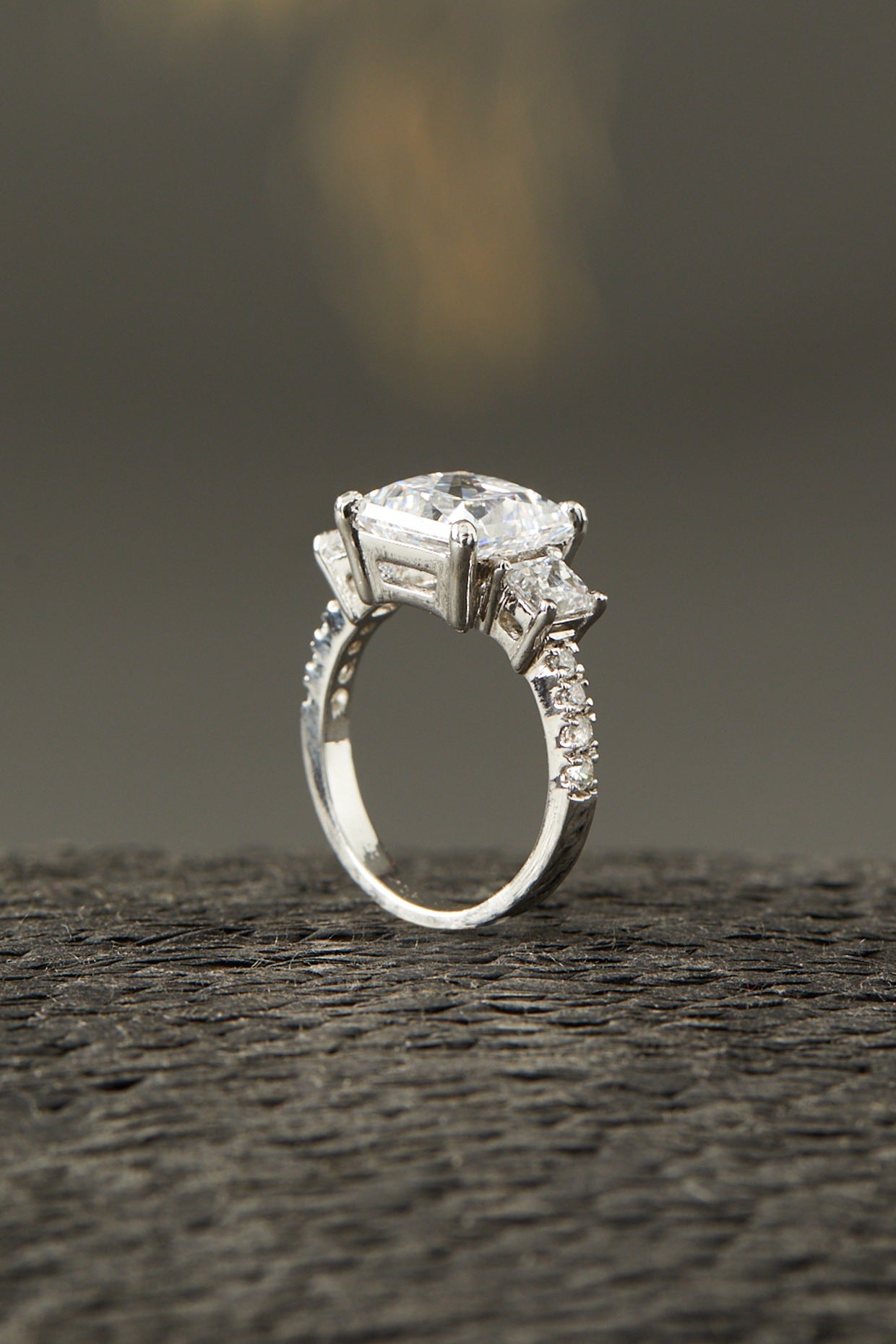 White Finish Princess-Cut Ring In Sterling Silver