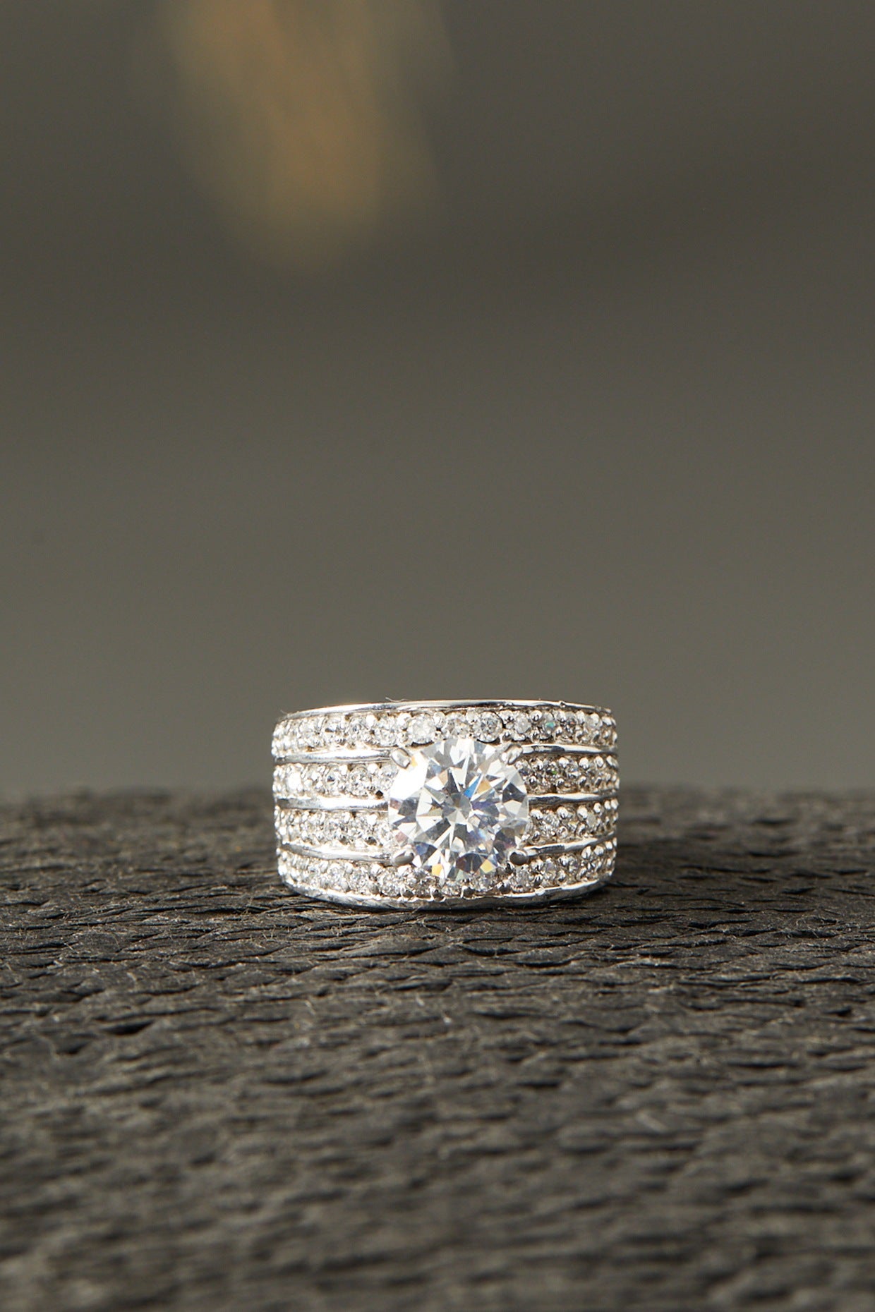 White Finish Ring In Sterling Silver With Zircon