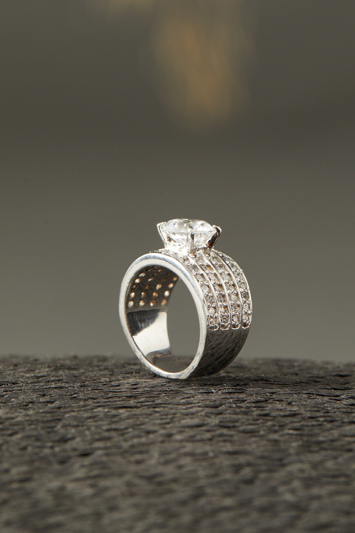 White Finish Ring In Sterling Silver With Zircon