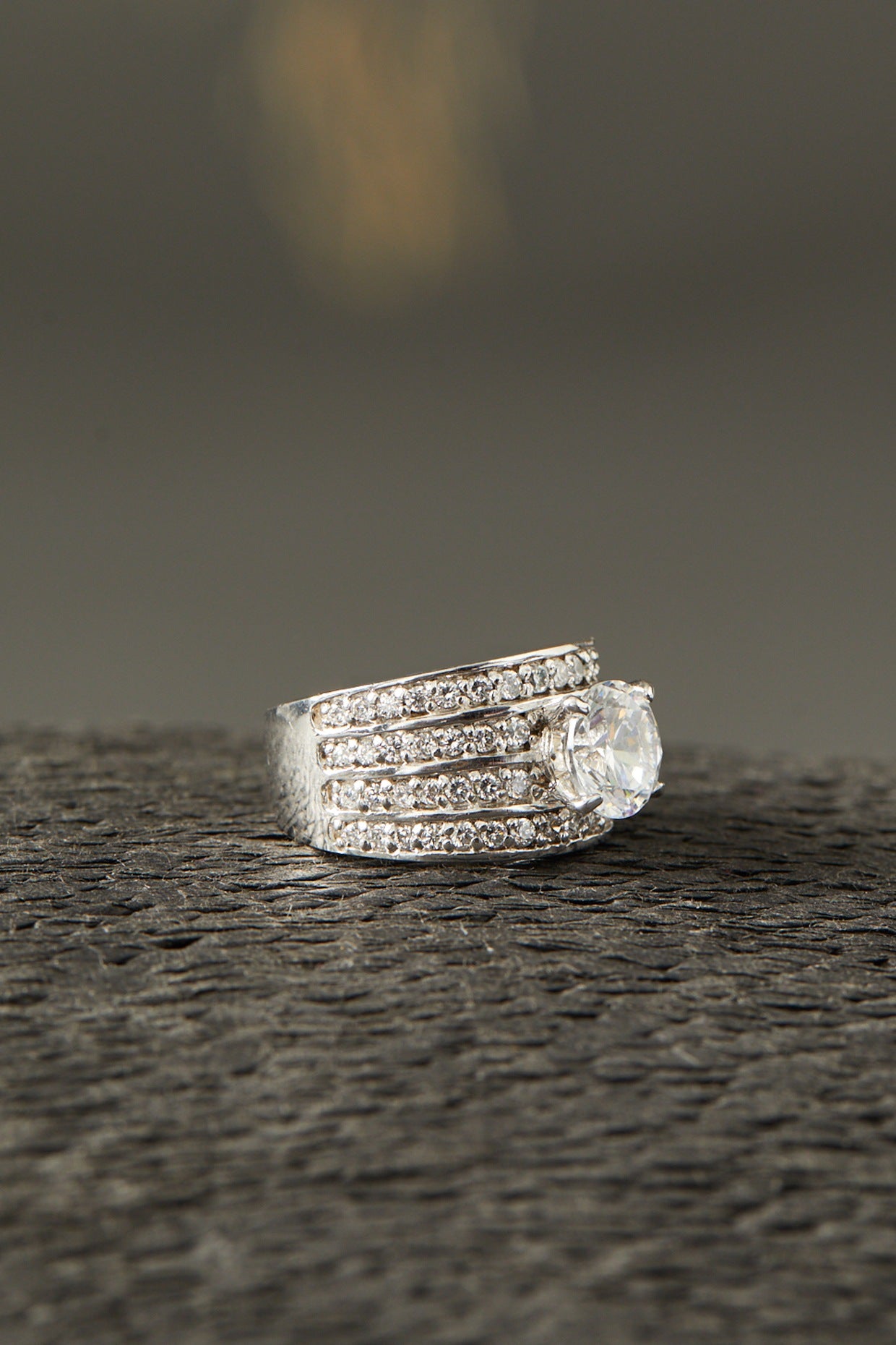 White Finish Ring In Sterling Silver With Zircon