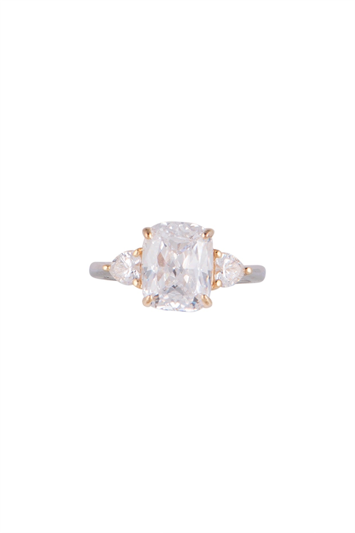 Gold Plated & White Finish Zircon Ring In Sterling Silver