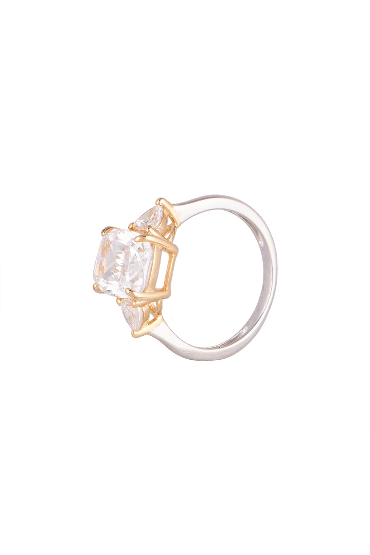 Gold Plated & White Finish Zircon Ring In Sterling Silver