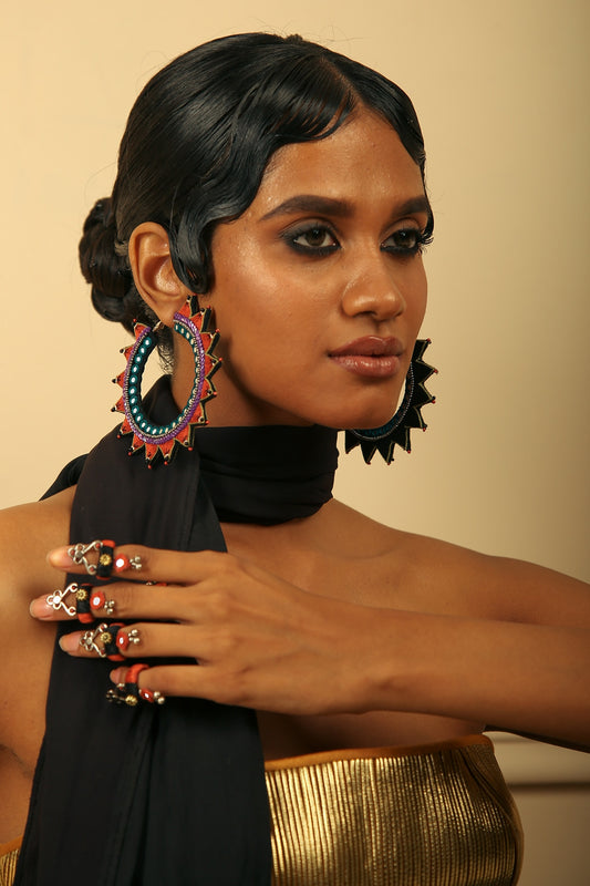 Multi-Colored Hand Embroidered Big Sun Hoop Earrings