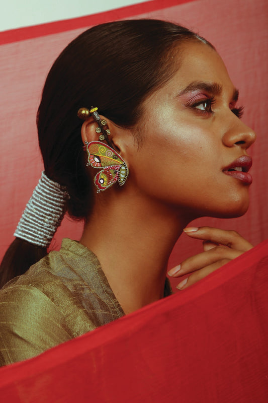 Multi-Colored Hand Embroidered Moth Earcuffs