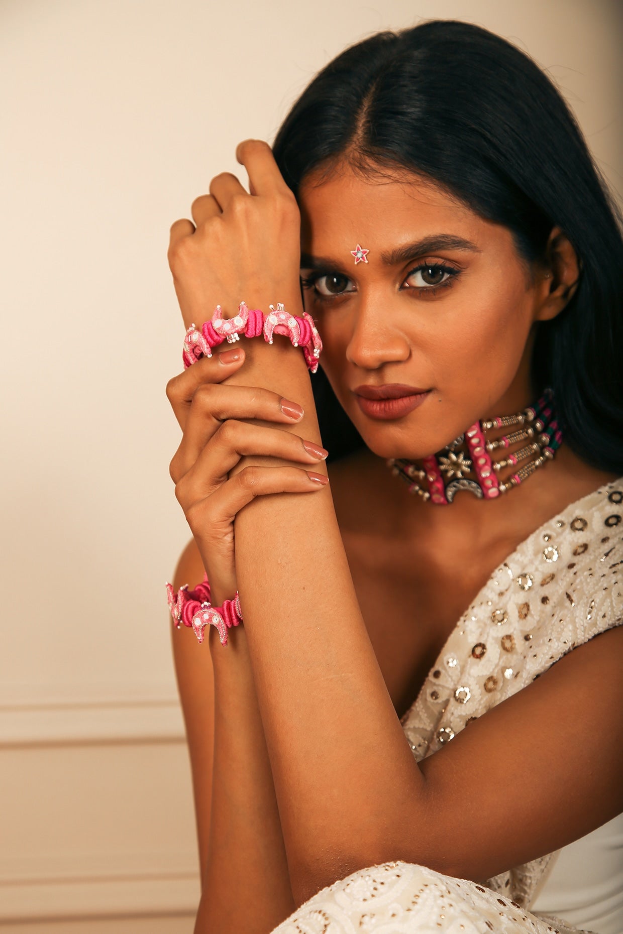 Pink Hand Embroidered Kada