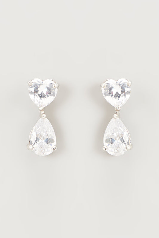 White Rhodium Finish Zircon Stud Earrings