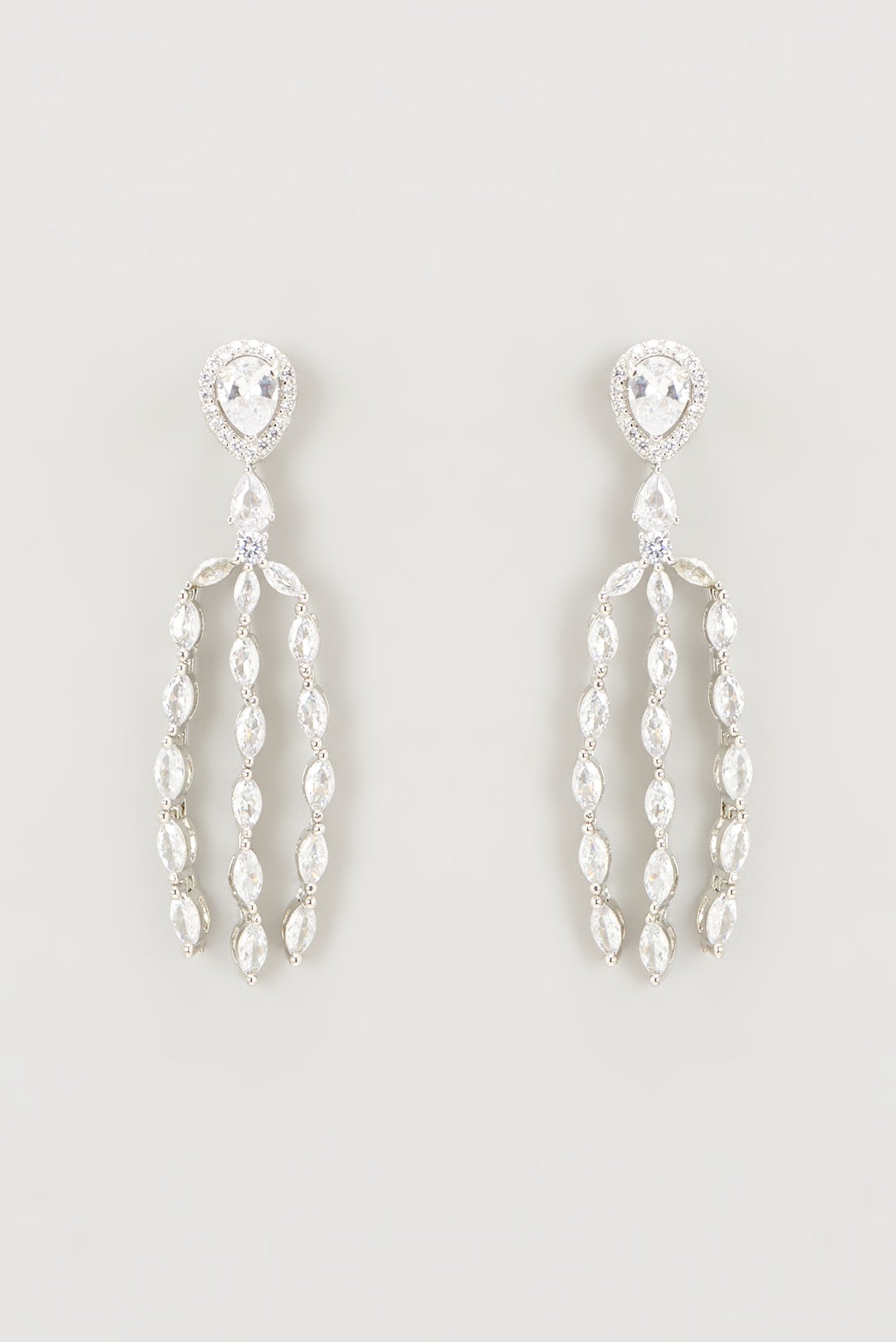 White Rhodium Finish Zircon Dangler Earrings