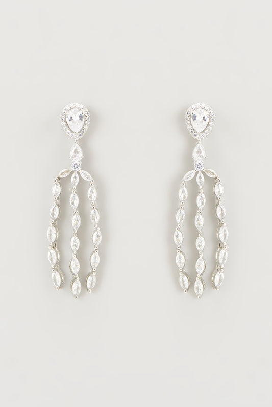 White Rhodium Finish Zircon Dangler Earrings