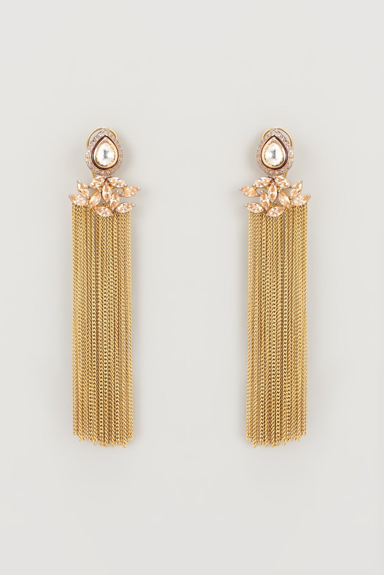 Gold Finish Kundan Polki Dangler Earrings