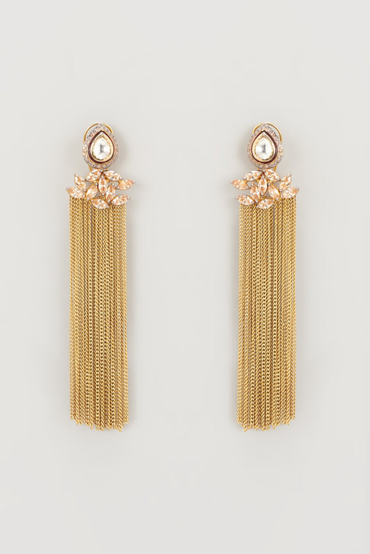 Gold Finish Kundan Polki Dangler Earrings