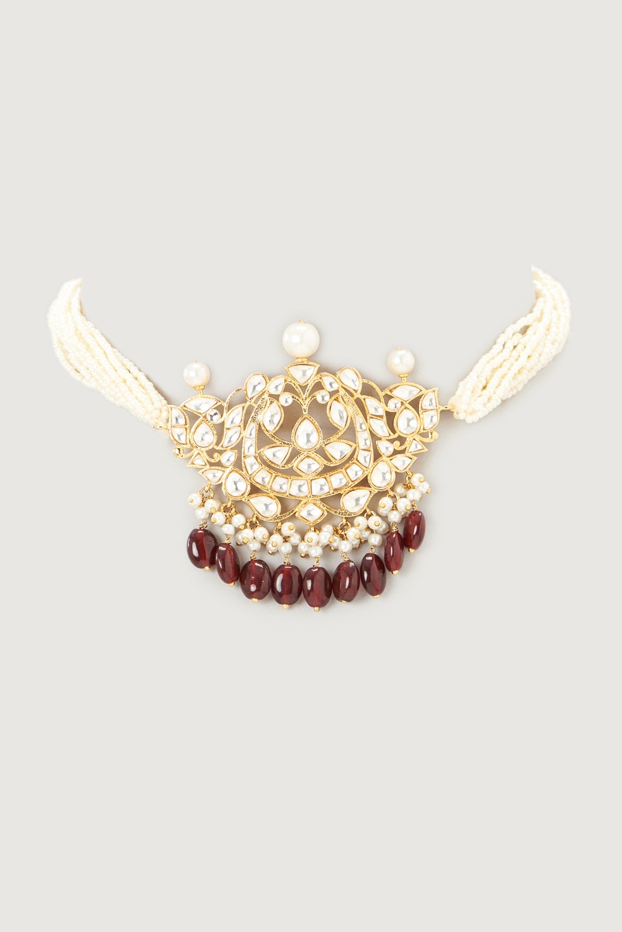 Gold Finish Red Kundan Polki Choker Necklace