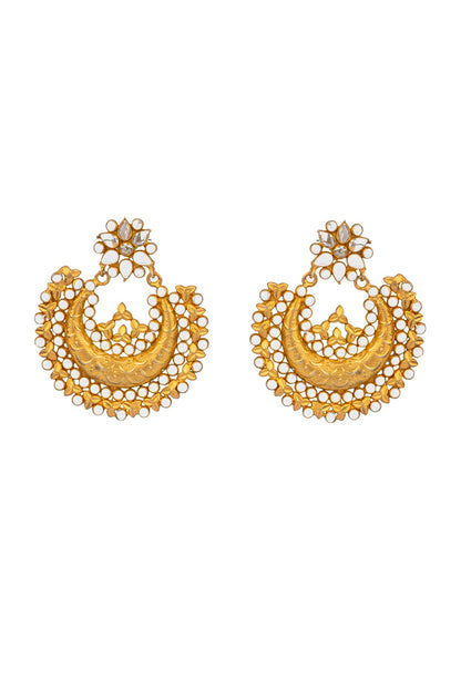 Gold Finish Kundan Polki Chandbali Earrings In 92.5 Sterling Silver