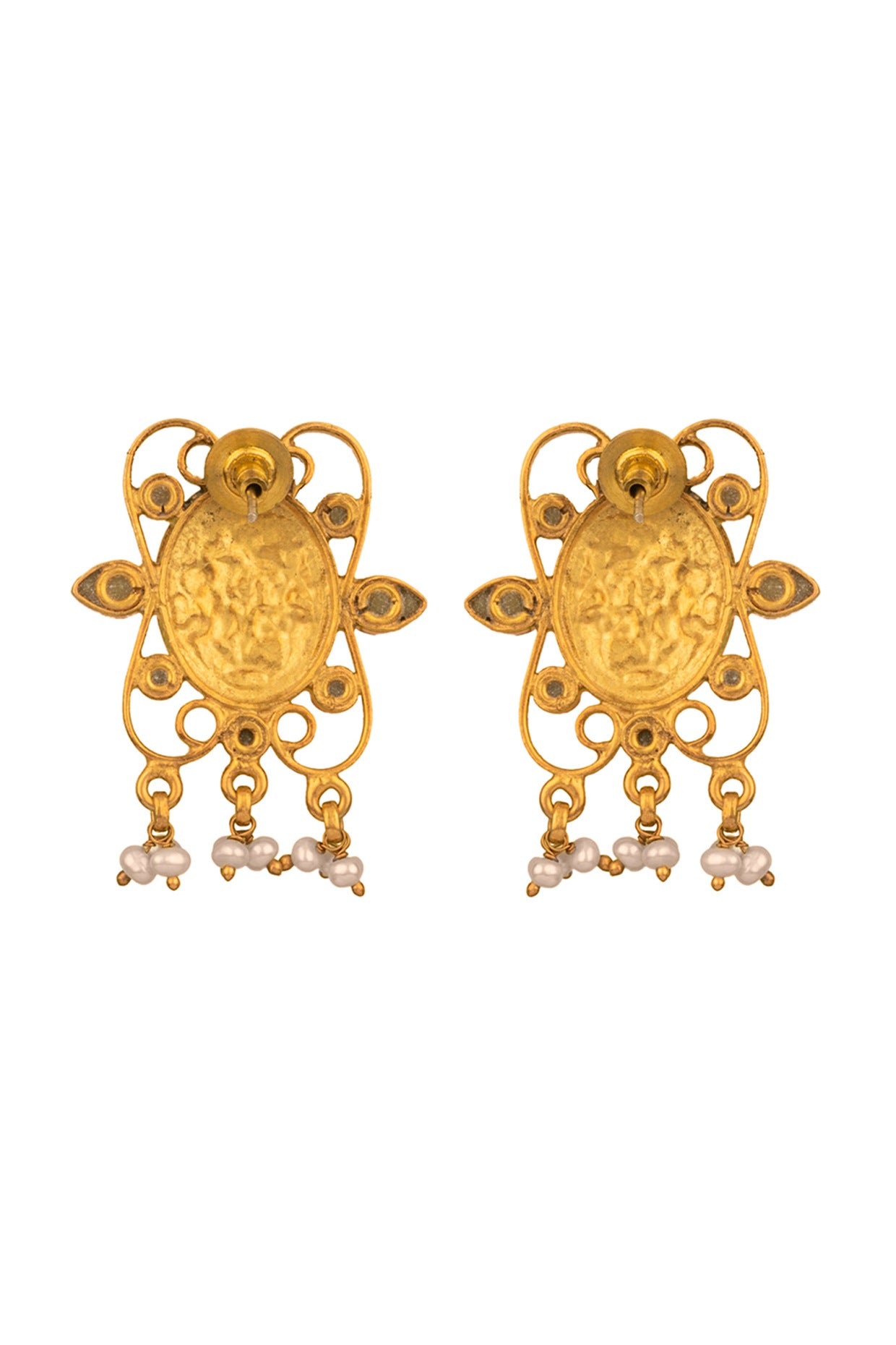 Gold Finish Kundan Polki Stud Earrings In 92.5 Sterling Silver