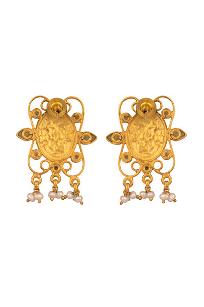 Gold Finish Kundan Polki Stud Earrings In 92.5 Sterling Silver