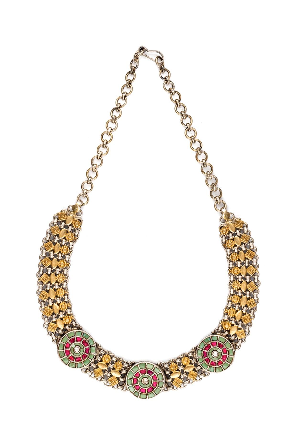 Two-Tone Finish Kundan Polki Necklace In 92.5 Sterling Silver