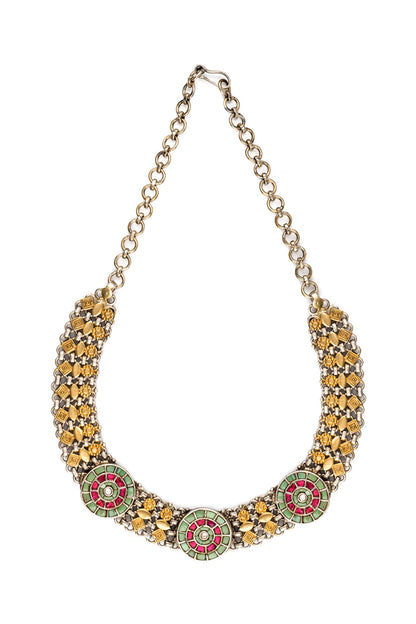 Two-Tone Finish Kundan Polki Necklace In 92.5 Sterling Silver