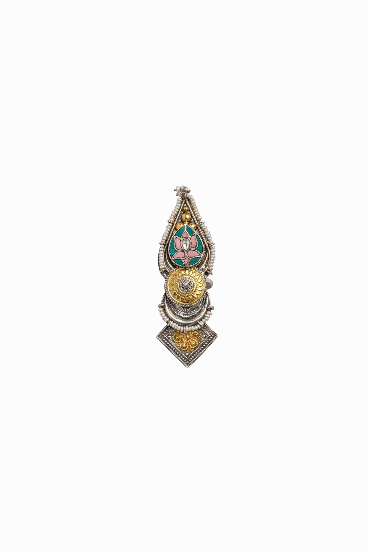 Two-Tone Finish Kundan Ring In 92.5 Sterling Silver