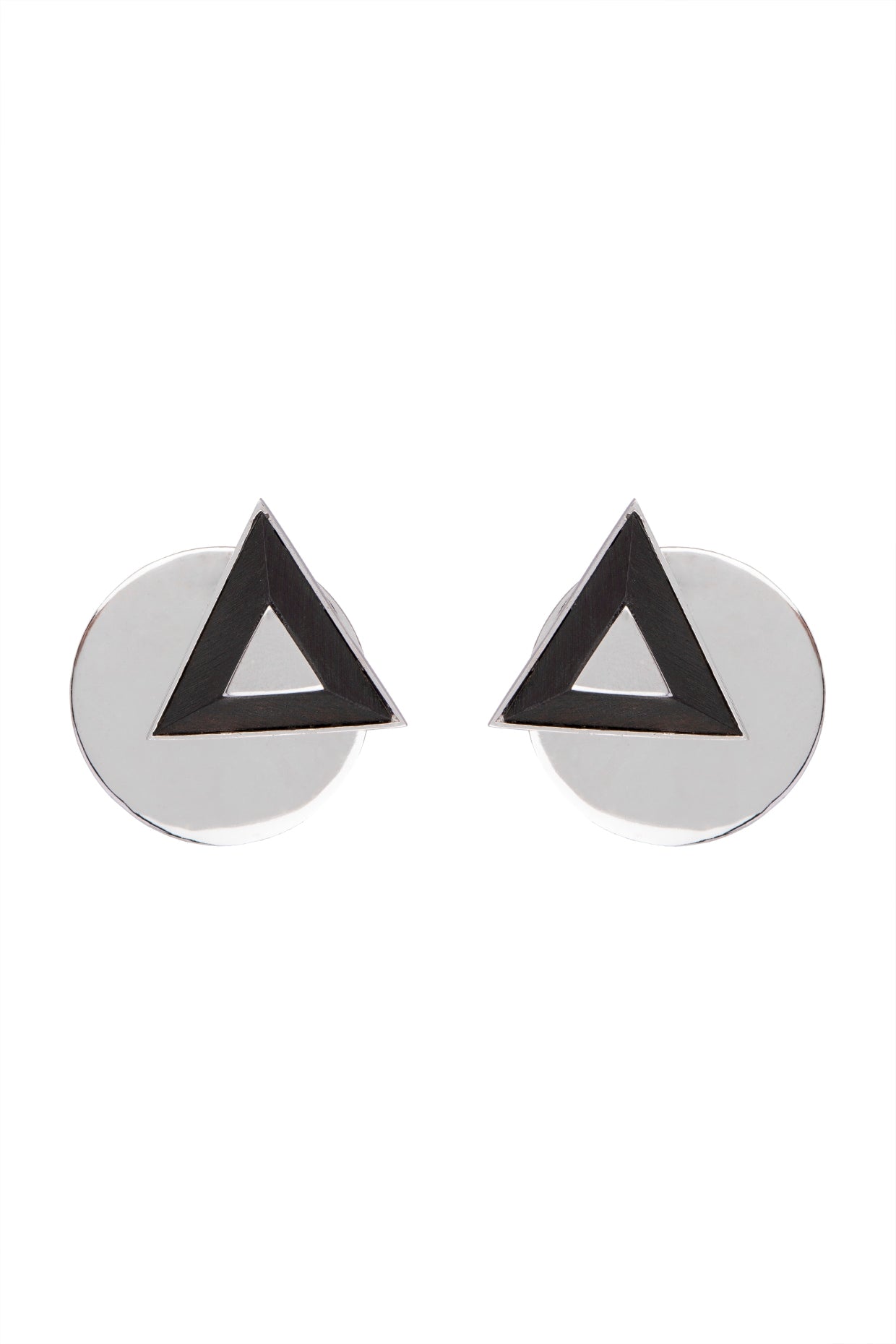 White Finish Handcrafted Black Wood Geometric Earrings
