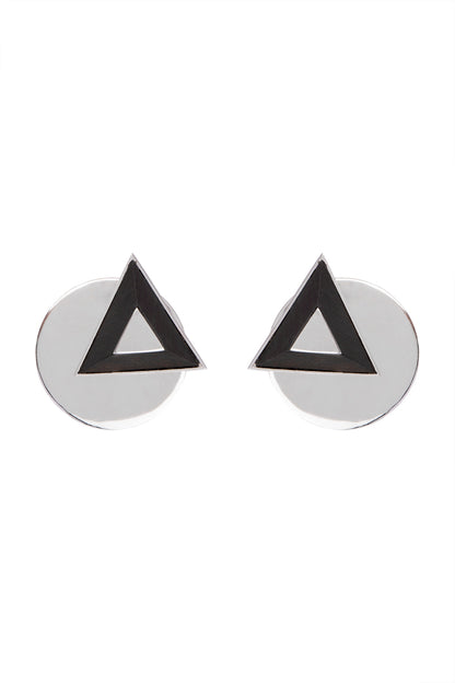 White Finish Handcrafted Black Wood Geometric Earrings