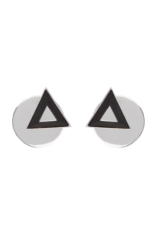 White Finish Handcrafted Black Wood Geometric Earrings