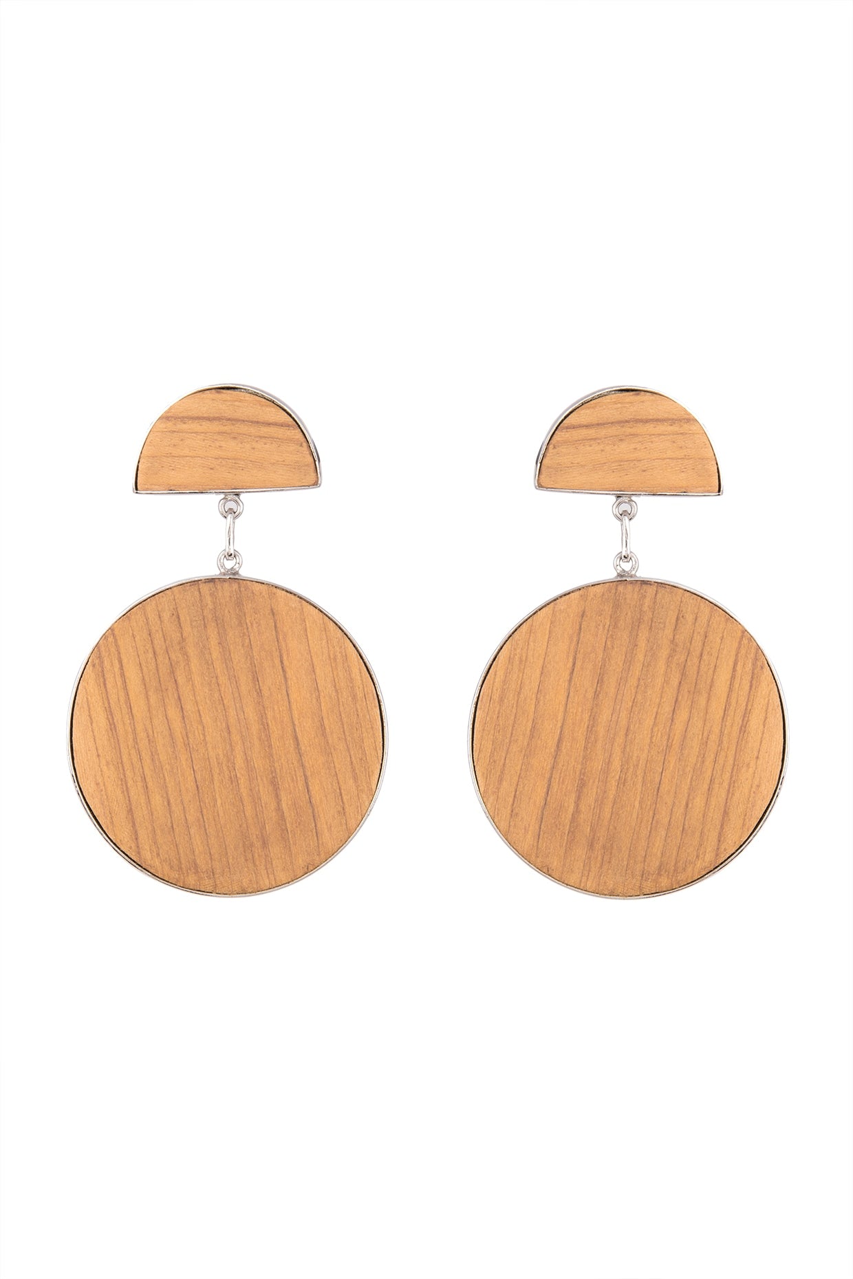 White Finish Handcrafted Brown Wood & Metal Earrings