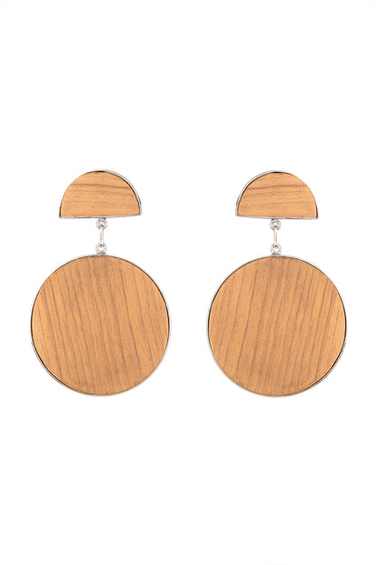 White Finish Handcrafted Brown Wood & Metal Earrings