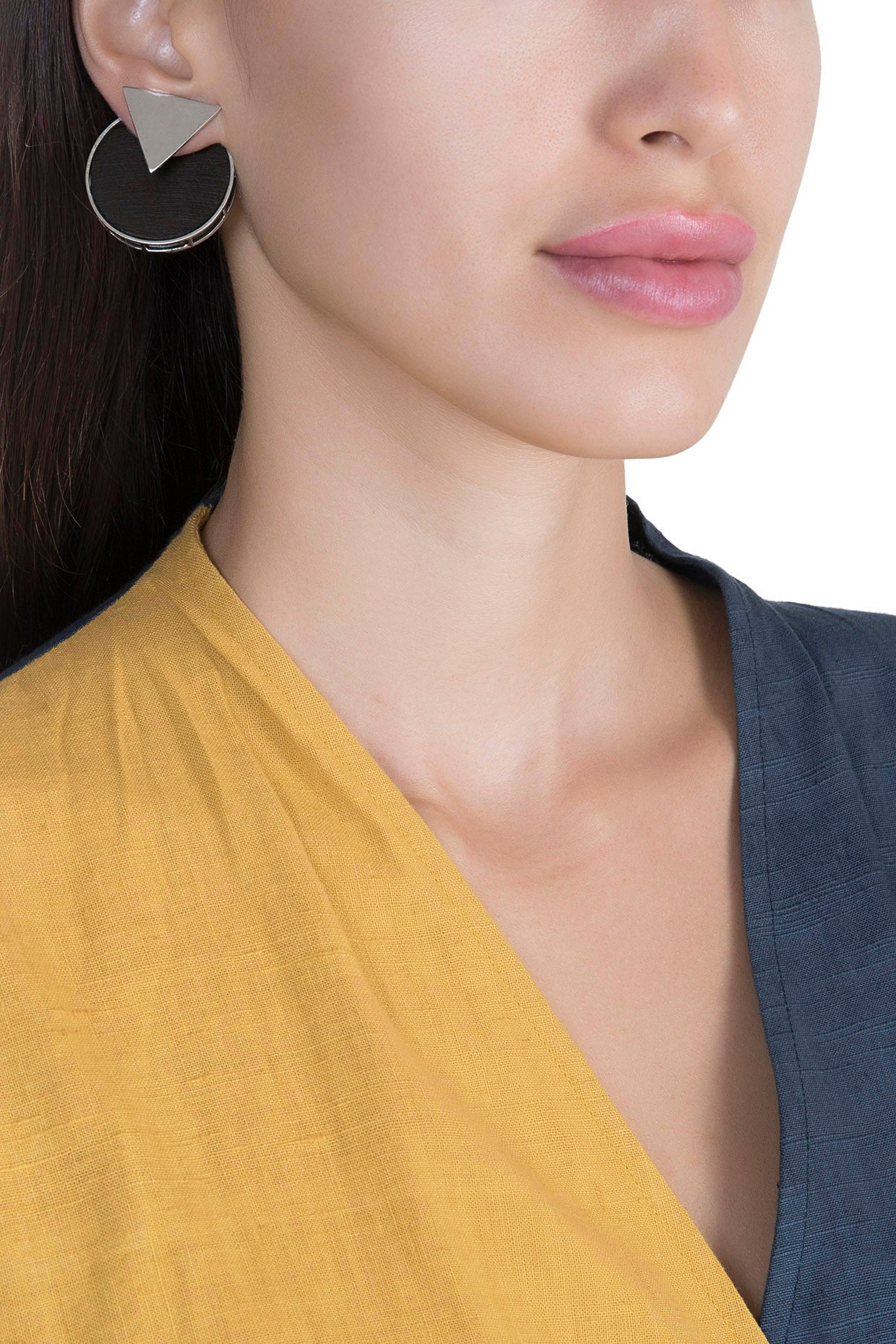 White Finish Handcrafted Black Wood & Metal Earrings