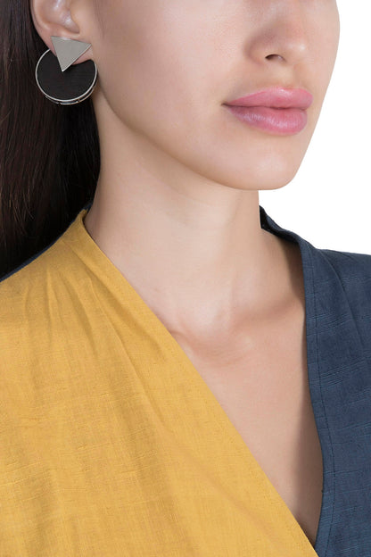 White Finish Handcrafted Black Wood & Metal Earrings