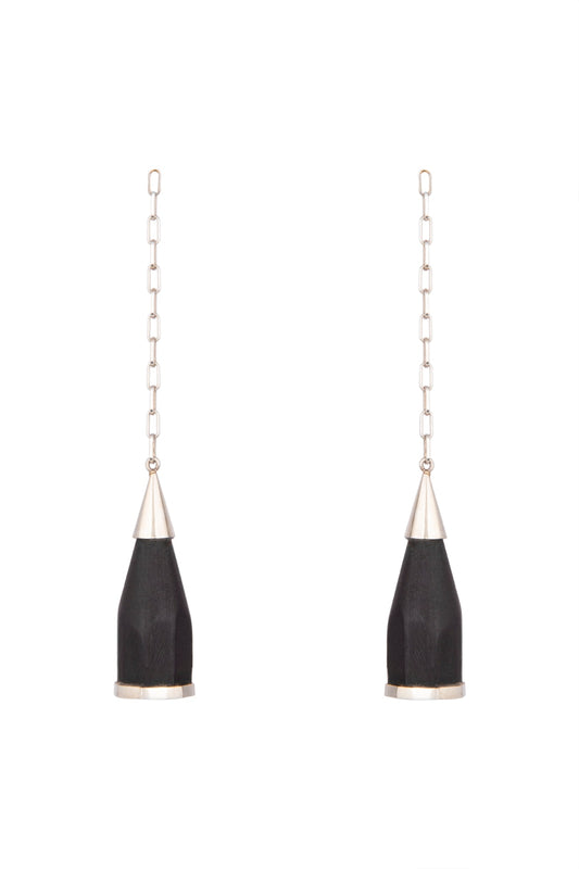 White Finish Handcrafted Wood Long Earrings