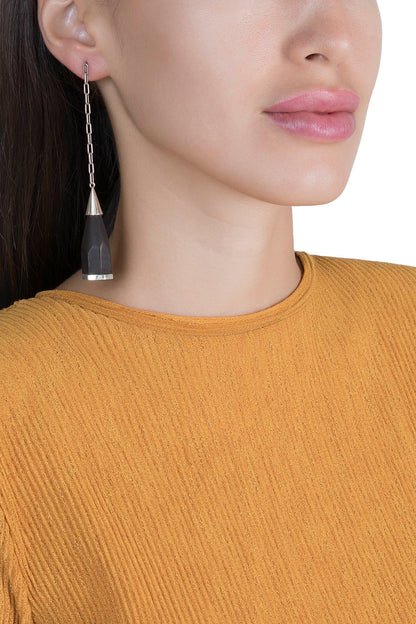 White Finish Handcrafted Wood Long Earrings