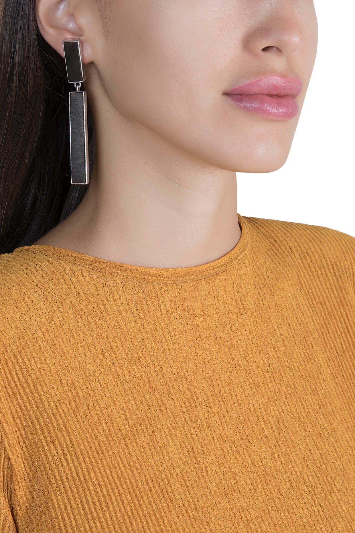 White Finish Handcrafted Wood Dangler Earrings