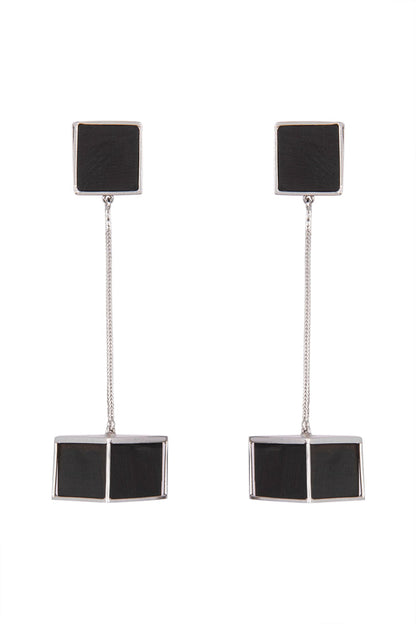 White Finish Handcrafted Metal & Black Wood Earrings