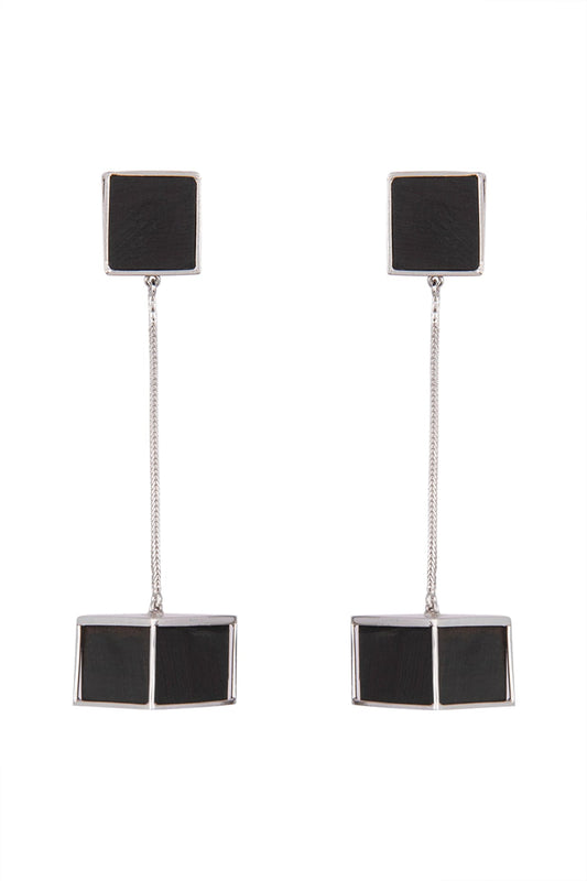 White Finish Handcrafted Metal & Black Wood Earrings