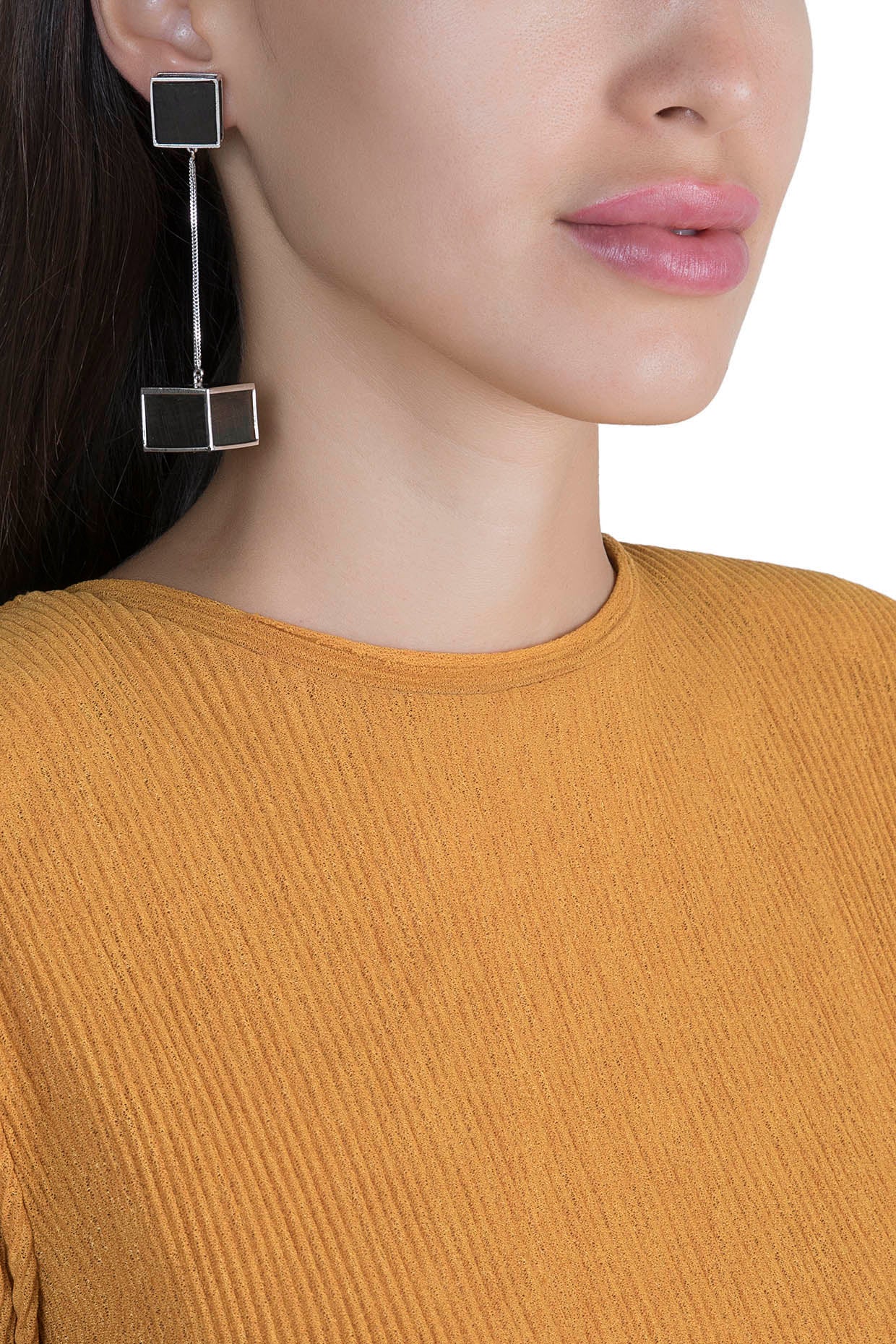 White Finish Handcrafted Metal & Black Wood Earrings