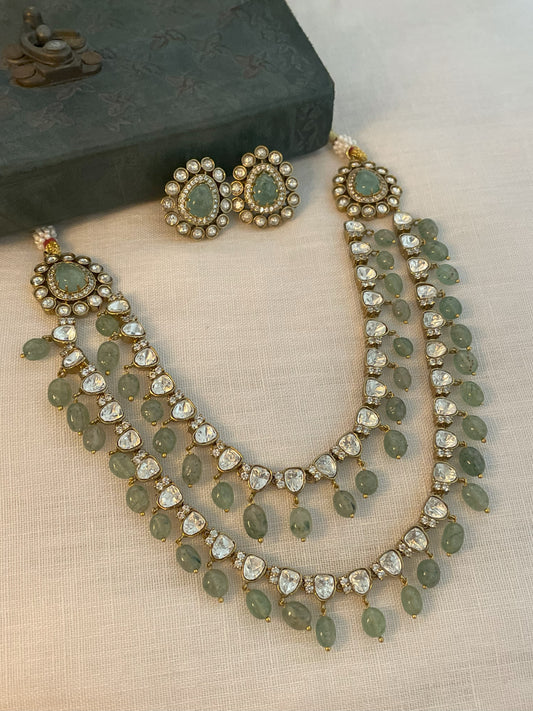 Emerald Polki Double Line Necklace