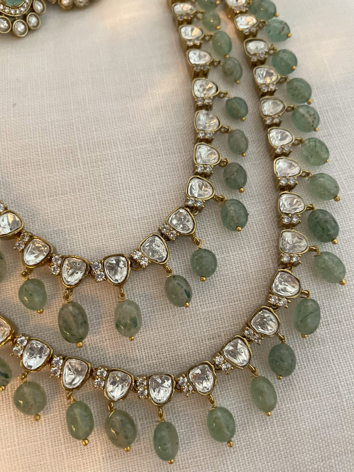 Emerald Polki Double Line Necklace