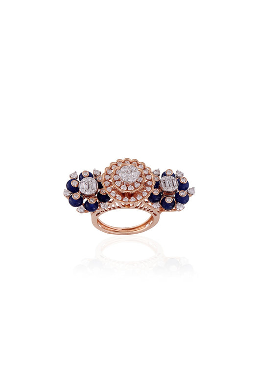 Rose Gold Plated Diamond & Blue Stone Ring