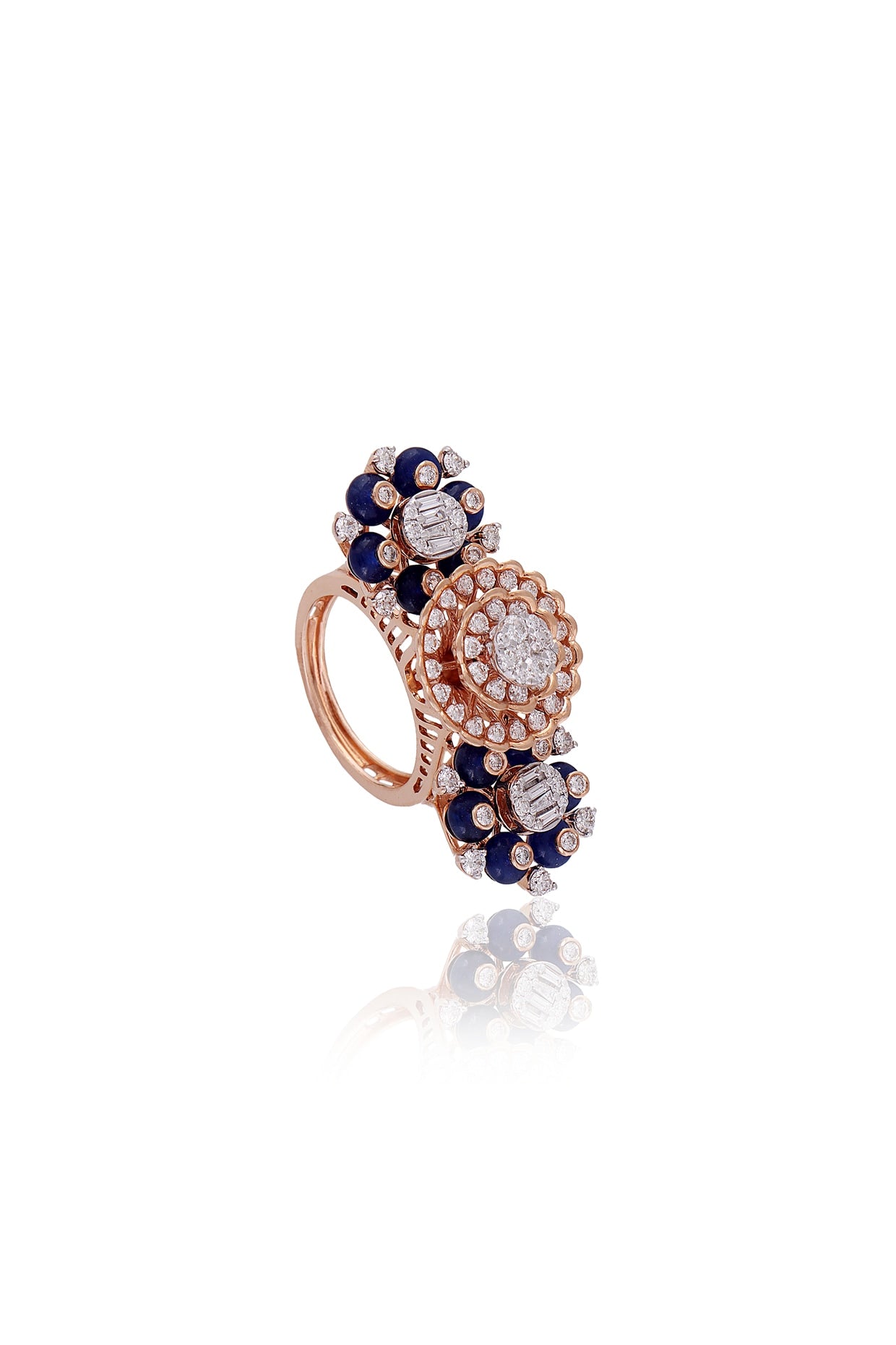 Rose Gold Plated Diamond & Blue Stone Ring