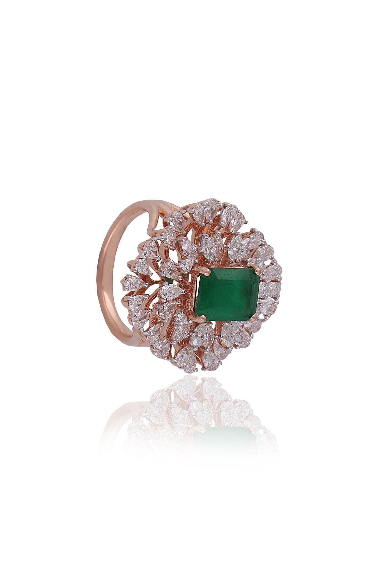 Rose Gold Plated Diamond & Green Stone Ring