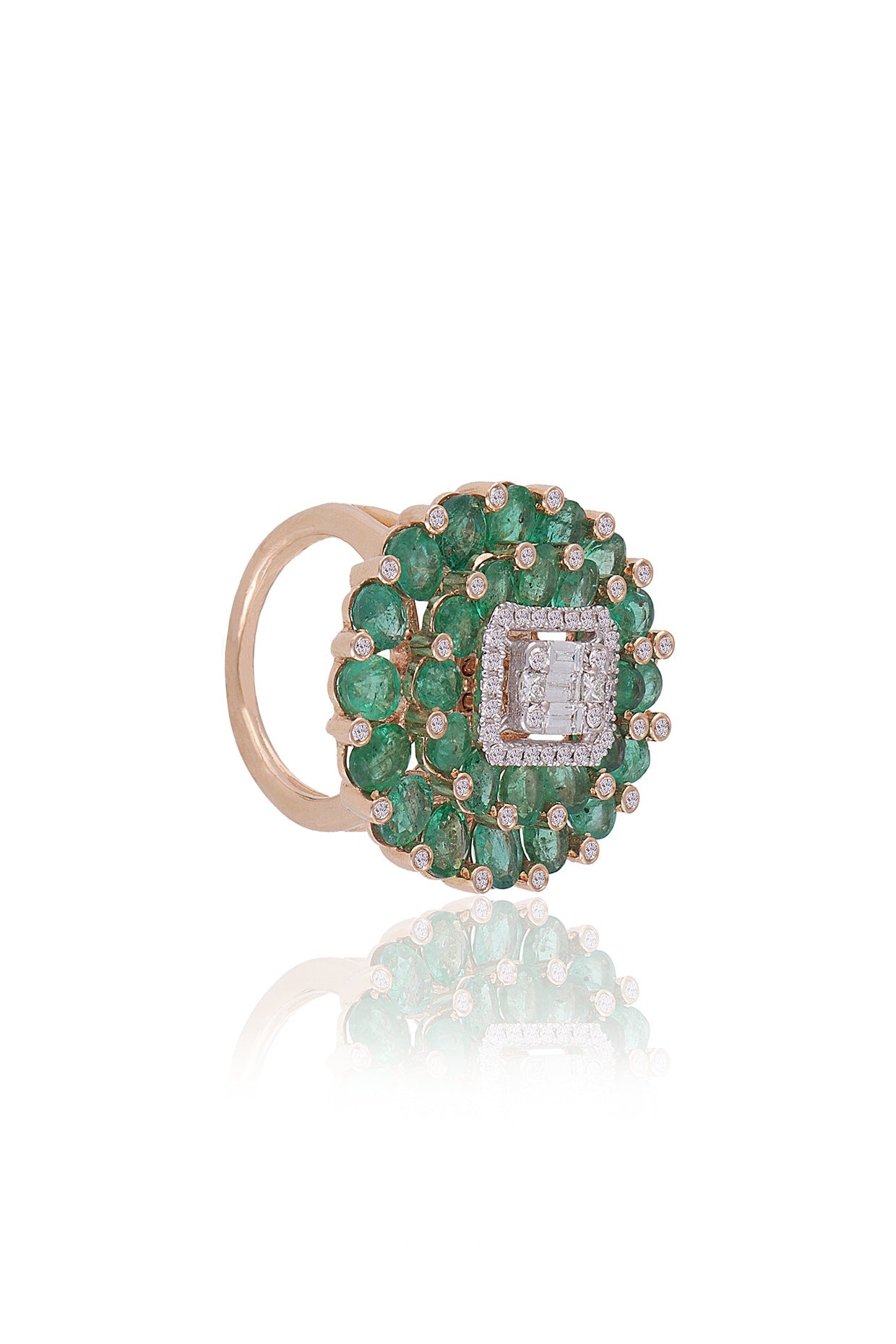 Gold Plated Diamond & Green Stone Ring