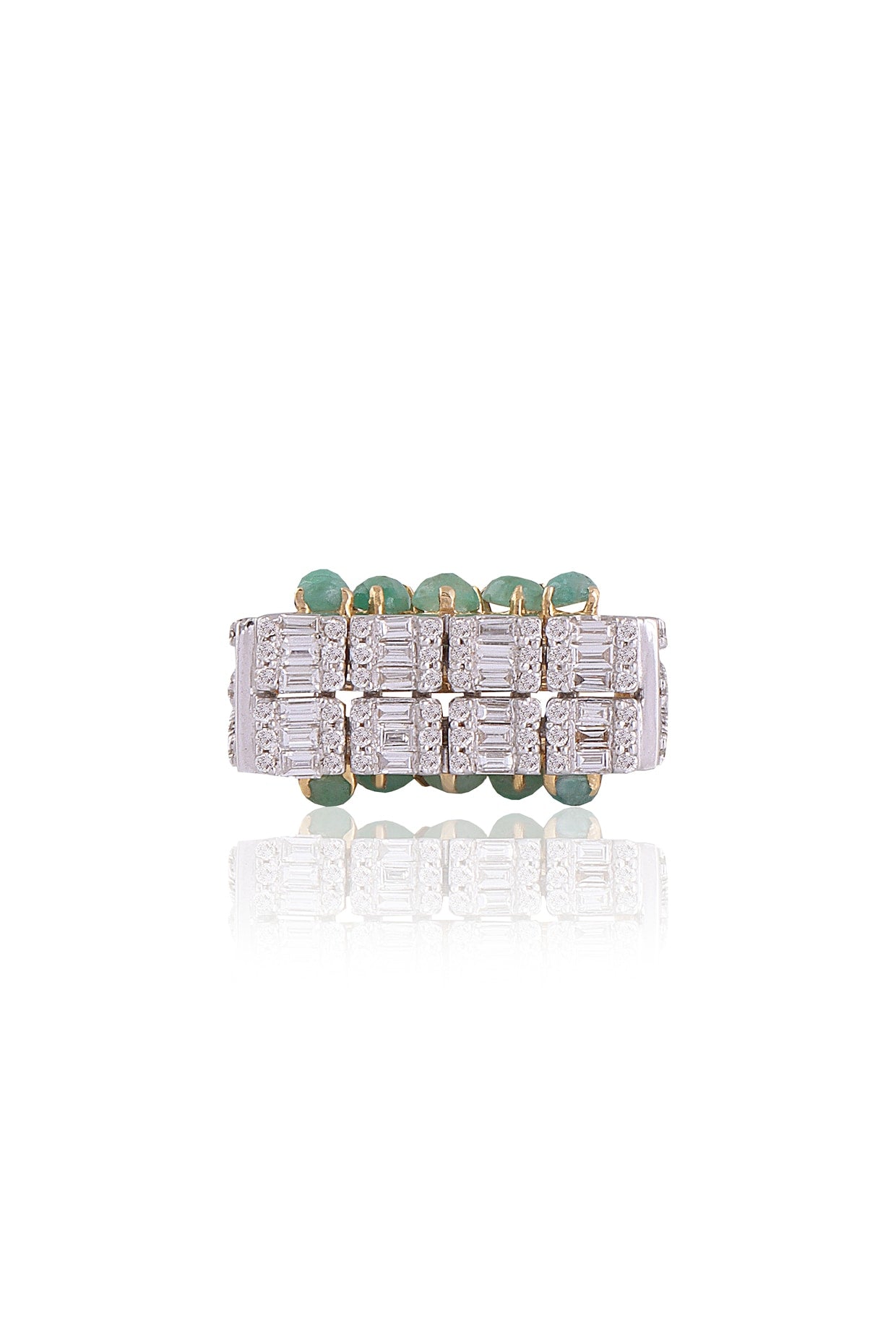 Rose Gold Plated Diamond & Green Stone Ring