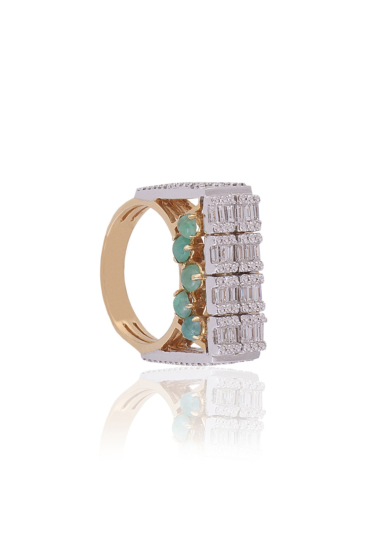 Rose Gold Plated Diamond & Green Stone Ring