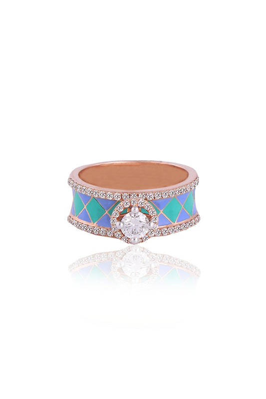 Rose Gold Plated Diamond Enameled Ring