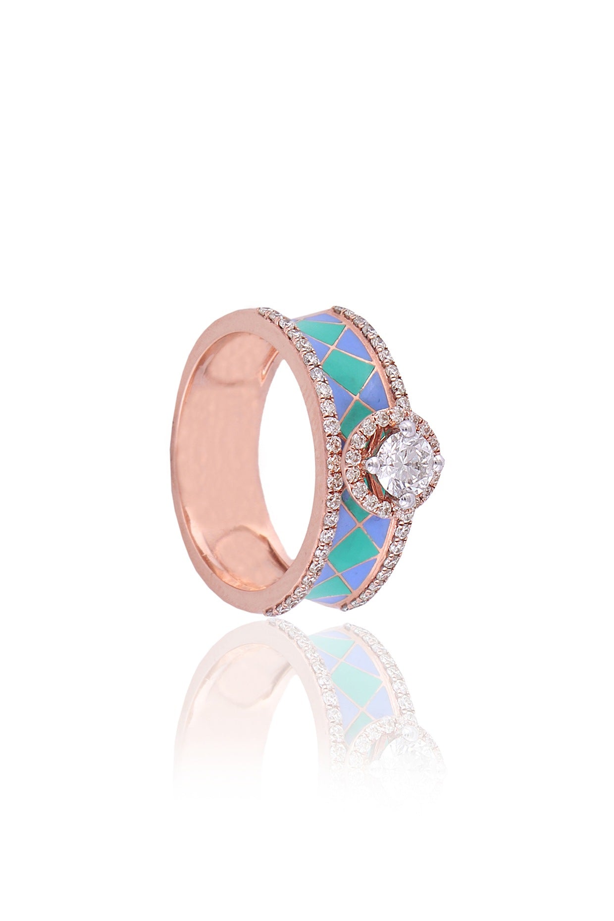 Rose Gold Plated Diamond Enameled Ring