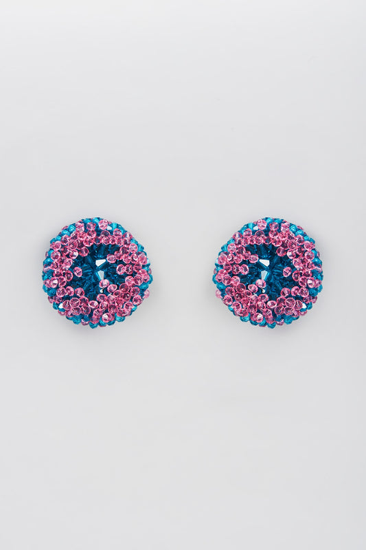 Turquoise & Pink Swarovski Xilion Crystal Stud Earrings